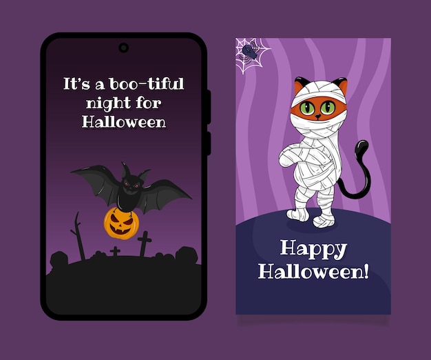 Halloween Set of templates for social networks Banner postcard etc Vector illustration