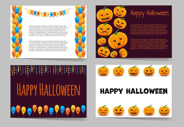 halloween set of templates for your text with traditional attributes cartoon style vector illustration