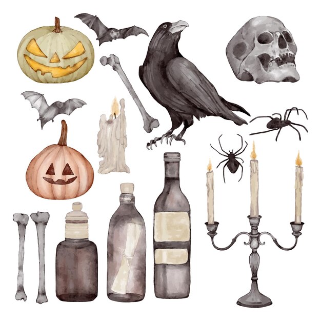 Vector halloween set with various accessories