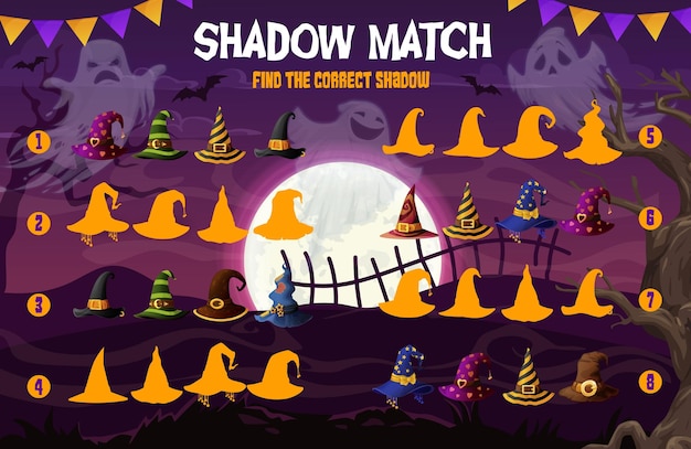 Halloween shadow match game ghosts witch hats