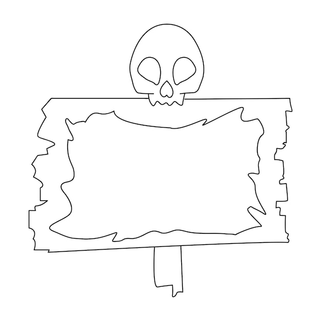 Halloween sign board line art vector isolated on white background.