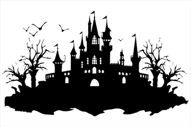 Halloween silhouet huizen winh vleermuis en spook op witte achtergrond dag van de dode vector illustratie