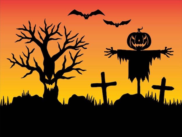 Vector halloween silhouette background illustration