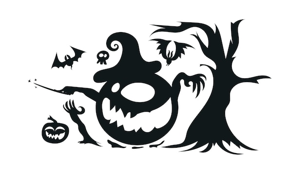 Collezione di silhouette di halloween icona di halloween e illustrazione vettoriale di caratteri isolati su sfondo bianco