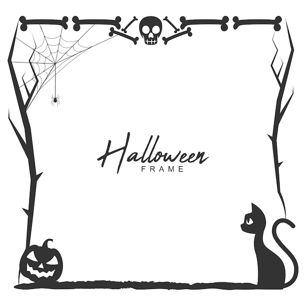 Vector halloween silhouette decorative frame with spider frame and creepy tree