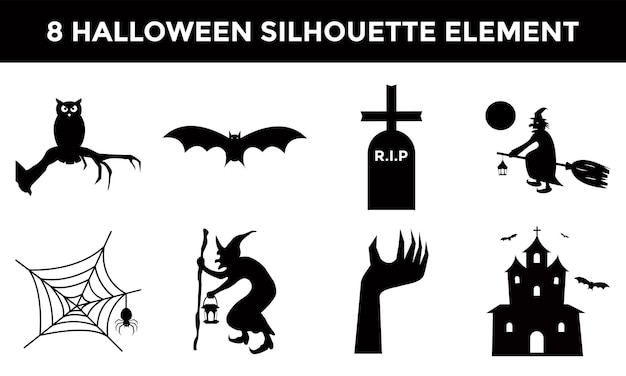 Vettore collezione di design di elementi di sagoma di halloween