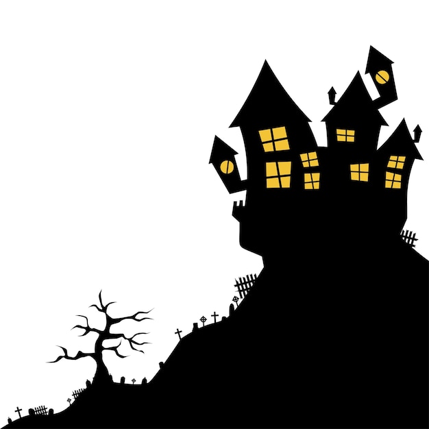 Halloween silhouettes Vector Halloween decoration with haunted house pumpkins and ghosts