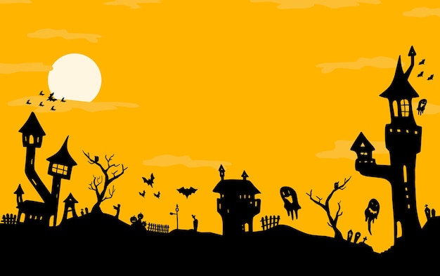 Vector halloween sillhouette achtergrond met enge scène