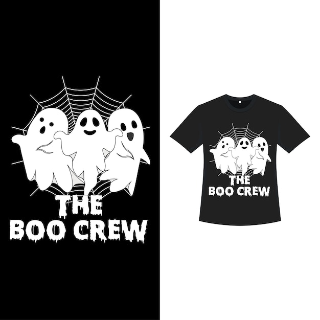 Design della maglietta di halloween semplice colore nero con tre silhouette fantasma e ragnatela design divertente dell'elemento di halloween con una ragnatela fantasma e calligrafia design spettrale della maglietta per halloween
