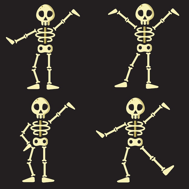 Векторная иллюстрация положения скелета Хэллоуина графический дизайн Скелет на черном фоне для