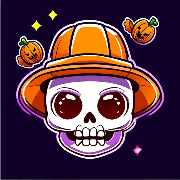 Vector halloween skeleton skull pumpkin hand drawn flat stylish cartoon sticker icon concept isolated