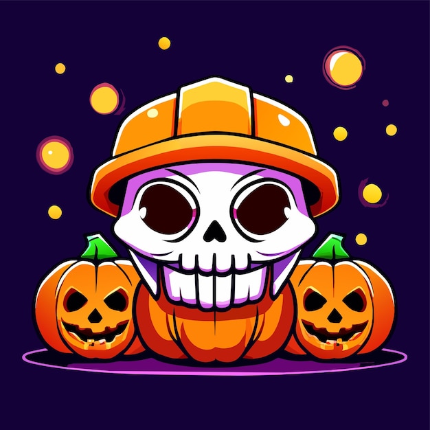 Vector halloween skeleton skull pumpkin hand drawn flat stylish cartoon sticker icon concept isolated