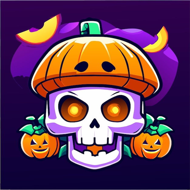 Halloween skeleton skull pumpkin hand drawn flat stylish cartoon sticker icon concept isolated