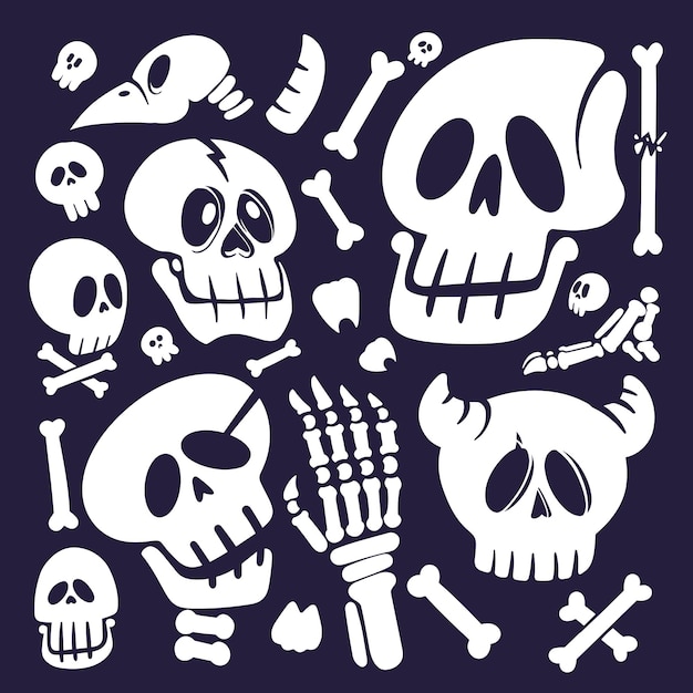 Halloween skull and bone doodle art illustration vector