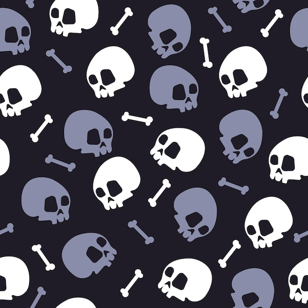 Vector halloween skull and bones seamless pattern
