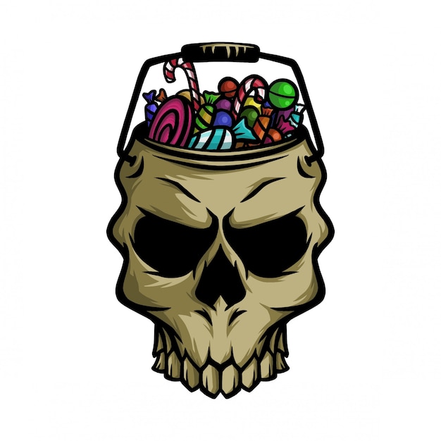 Halloween skull bucket of candy