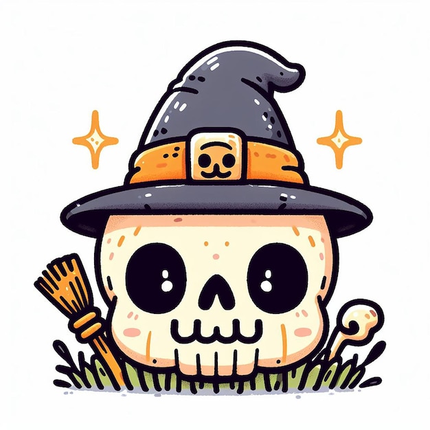 Halloween skull cartoon Hand drawn illustration