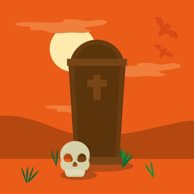 Halloween skull and coffin