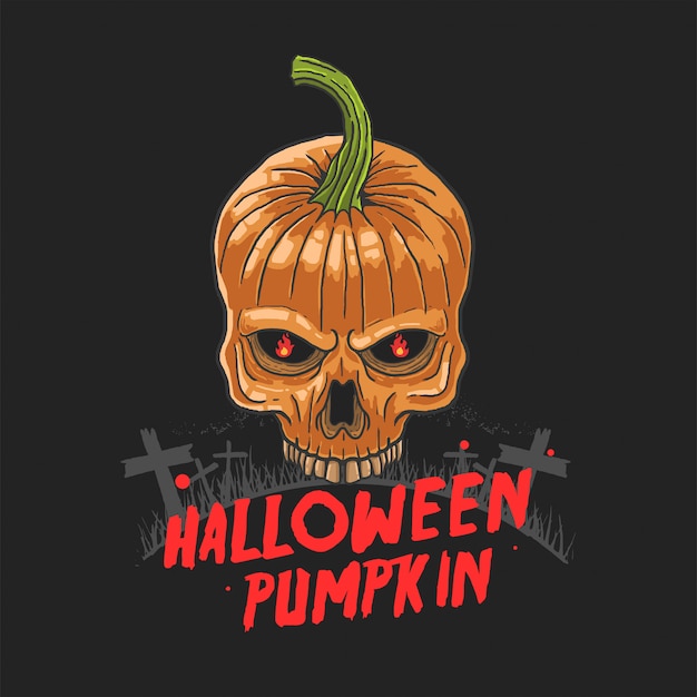 Vettore dell'illustrazione di incubo della zucca del cranio di halloween