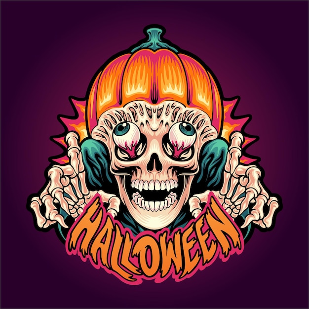 Vector halloween skull with pumpkin head