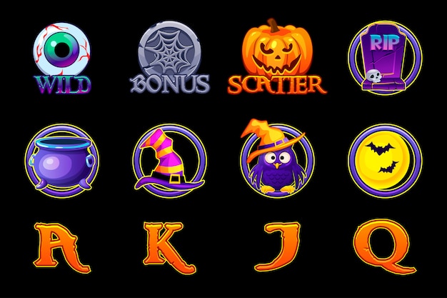 Halloween slots icons. Set icons for slots machine in Halloween style