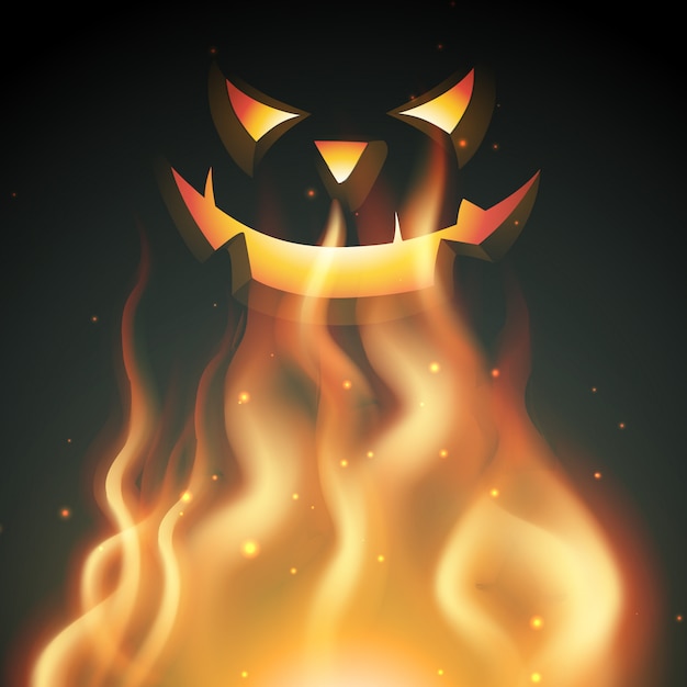 Vector halloween smiling ghost on fire