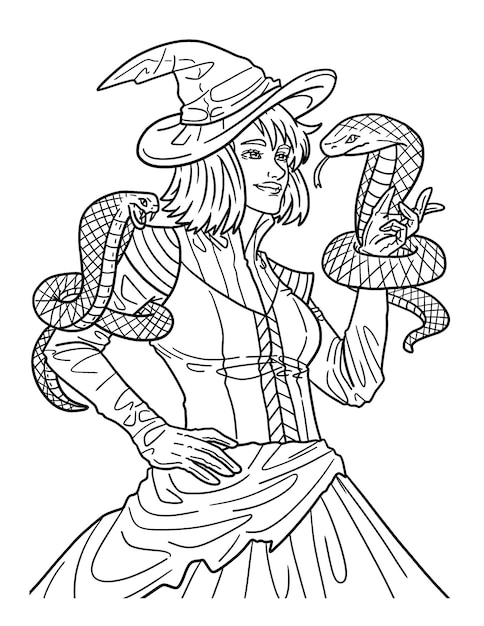 Halloween Snake Tamer Isolated Coloring Page