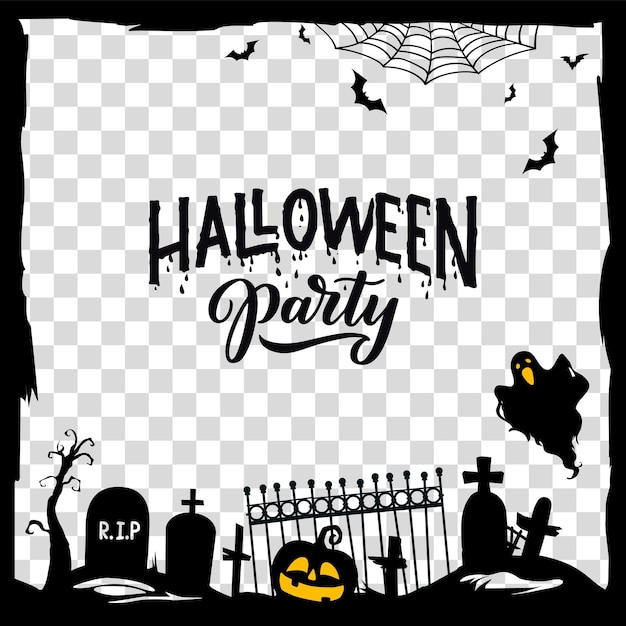Vector halloween social media post black frame template for storytelling on holiday cartoon vector cemetery halloween and trick or treat party pumpkin with ghosts and tombstone on cemetery for social media