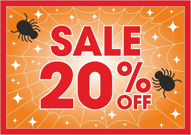 Halloween special 20 off sale banner promotion flyer marketing label vector Spiders and spiderweb