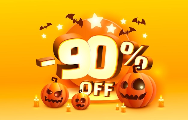 Halloween special 90 off sale banner promotion flyer marketing label Vector