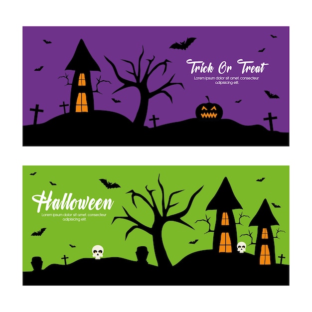 Halloween special offer sale with houses and pumpkin design, shop now and ecommerce theme.