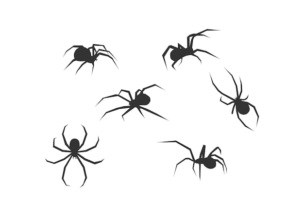 Halloween spider set icons Silhouette of black insect icon Vector holiday october poster flat horror