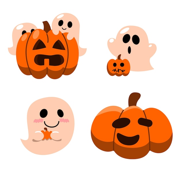 Halloween-spoken en pompoenen met boze glimlach Vector clip art illustratie met eenvoudige hellingen