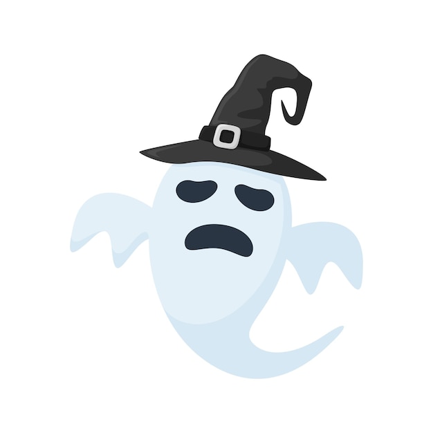 Vector halloween-spook met hoed die op witte achtergrond wordt geïsoleerd