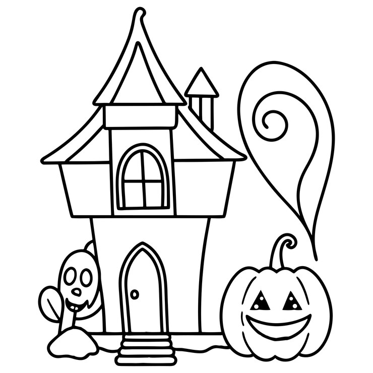 Vector halloween spookachtig huis kleurpagina