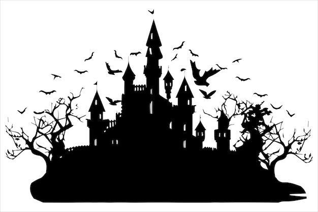 Halloween spookachtige huis silhouet vector cartoon illustratie