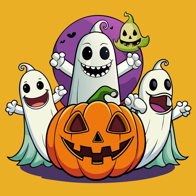 Vector halloween spookachtige met de hand getekende mascotte cartoon personage sticker icoon concept geïsoleerd