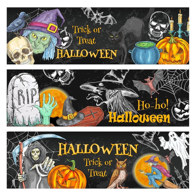 Halloween spookachtige nacht feest schoolbord banner