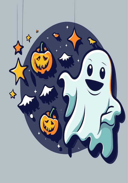 Halloween Spooky Ghost 2D Clipart Vector Design