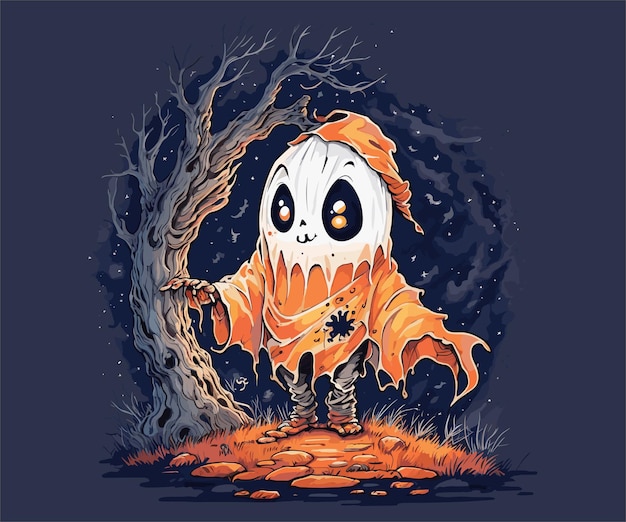 Vettore halloween spaventoso fantasma autunno stile cartone animato per bambini tshirt design vector design