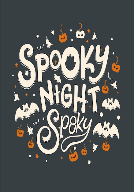 Vettore halloween spooky night testo clipart 2d disegno vettoriale