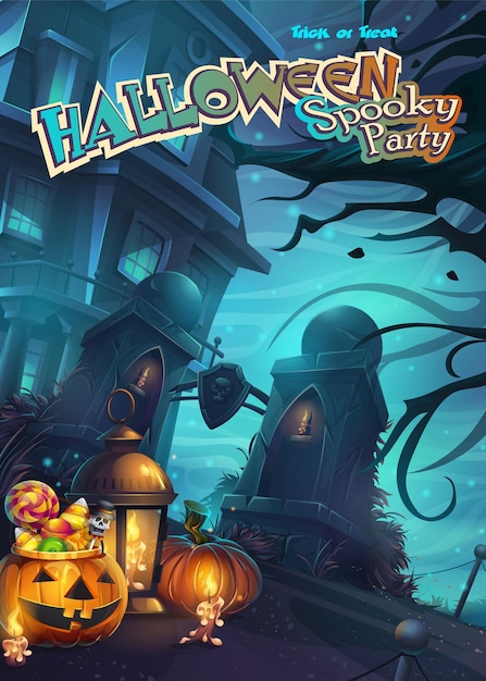 Halloween spooky party poster with illustration