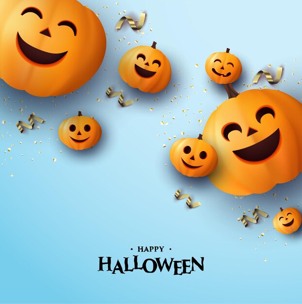 Halloween square background with 3d orange pumpkin illustration