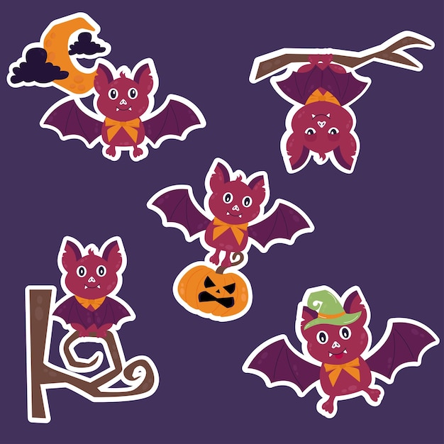 Vector halloween stickers character bat bat in different poses