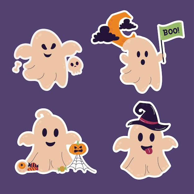 Halloween stickers ghost character Ghost in different poses