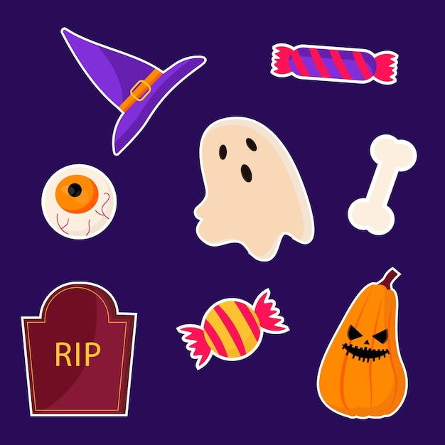 Halloween stickers Ghost pumpkin Vector illustration