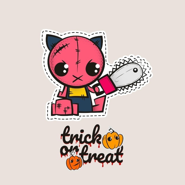 Halloween stitch zombie kitty voodoo doll Evil cat sewing monster kitty Trick or treat pumpkins