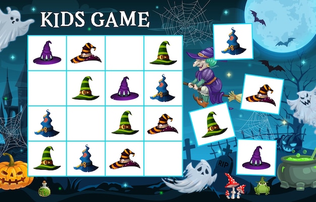 Halloween sudoku game with witch wizard hats