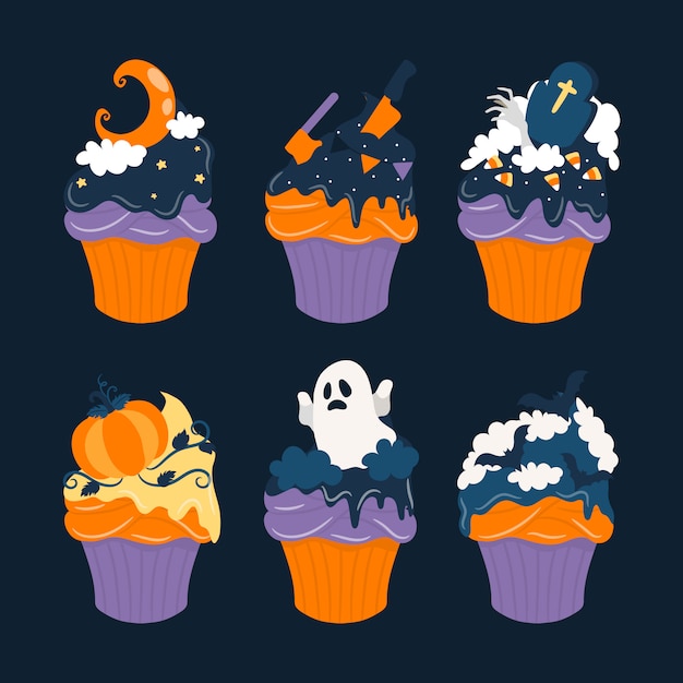 Vettore collezione halloween sweet cupcake