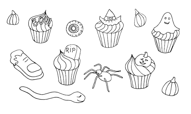 Halloween sweet treats doodle set